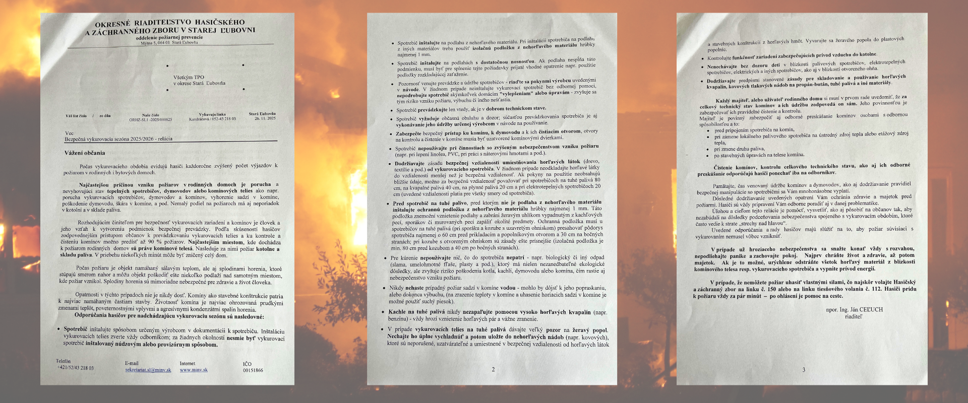 Odporúčania hasičov pre vykurovaciu sezónu – zásady bezpečného používania vykurovacích spotrebičov, komínov a palív v domácnostiach - oficiálny list 
